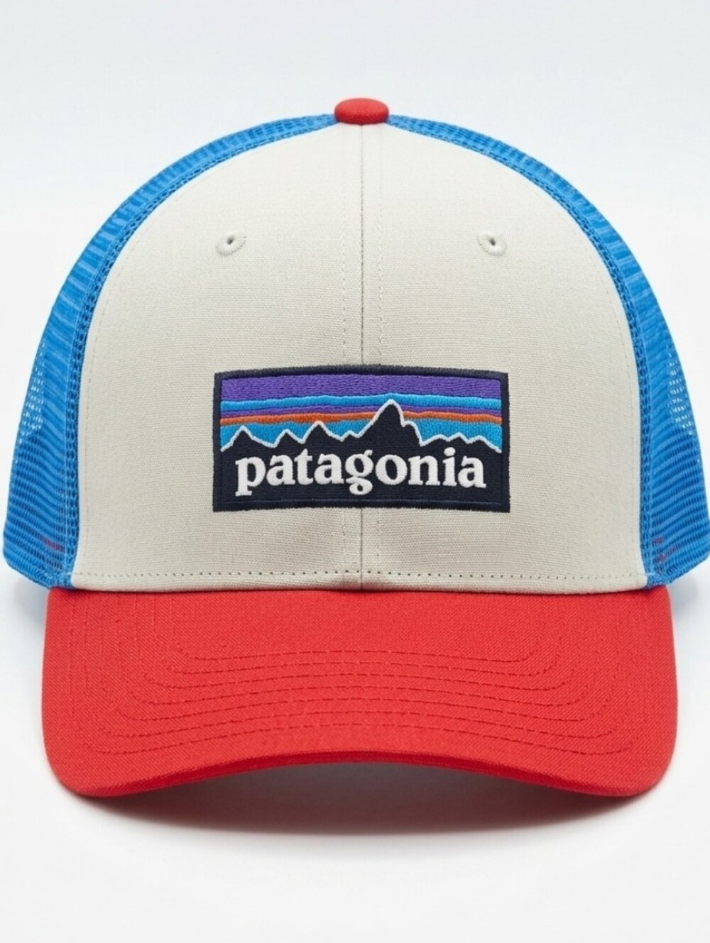 Patagonia P-6 Logo Trucker Hat Cap White Blue Red Snapback Mesh Cap Unisex